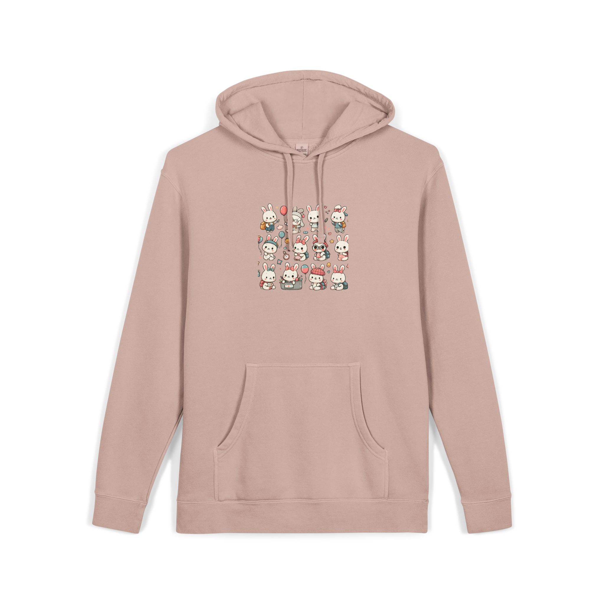 Vector Cartoon Rabbit Sits Field Flowers (1) Unisex Pigment Dyed Hoodie Embroidery - Image 3