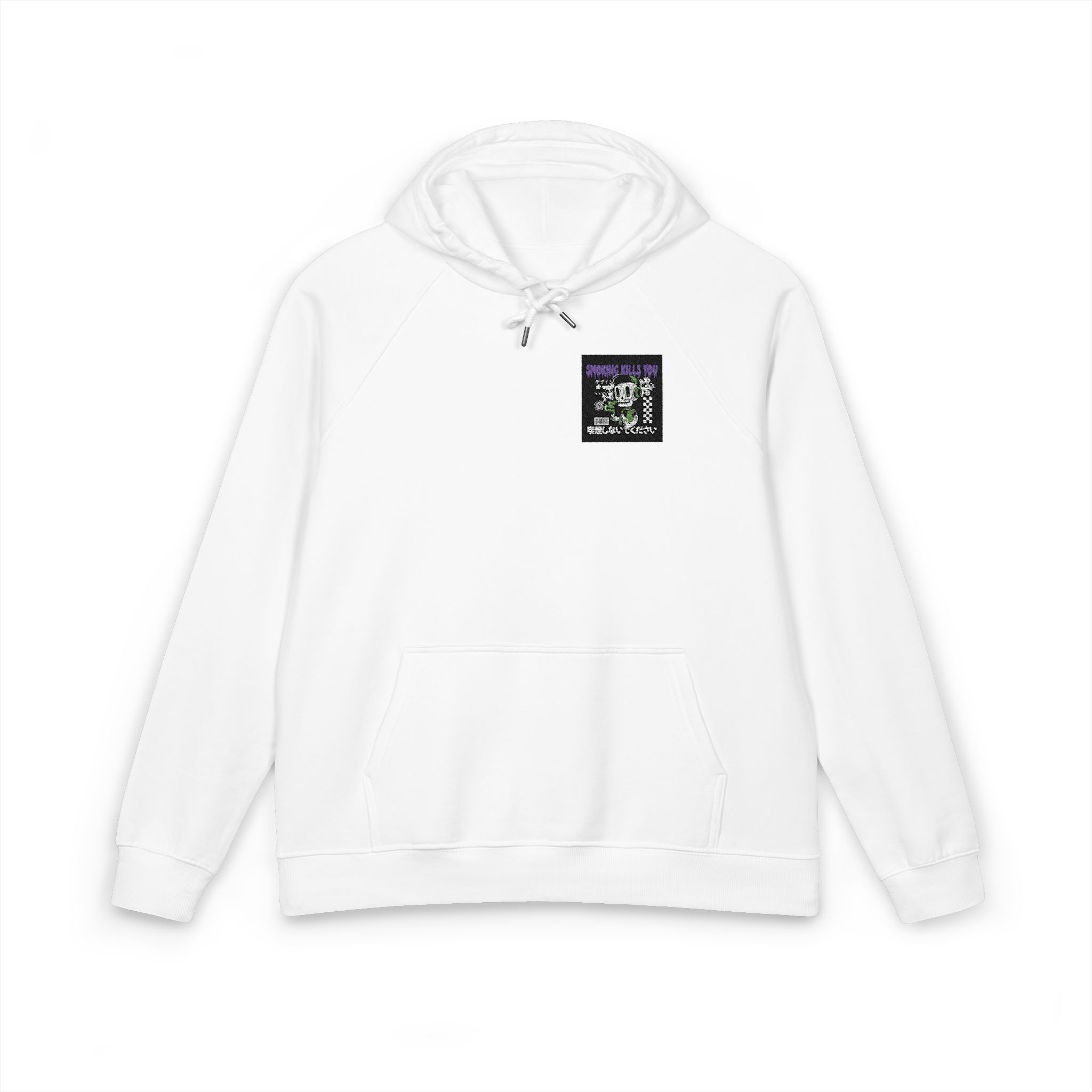 Smoking Kills You Skull Graphic Retro Design Vector (còpia) Unisex Eco Raglan Hoodie Embroidery